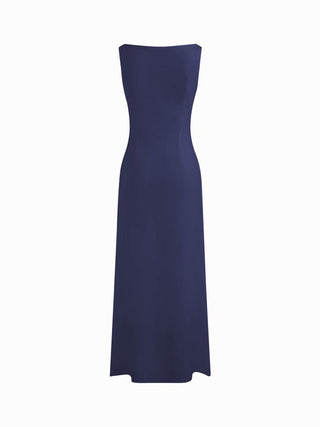 Boat Neck Solid Maxi Dress
