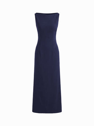 Boat Neck Solid Maxi Dress