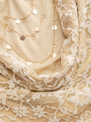 Lace Cowl Neck Ruffled Backless Cami Top With Chain