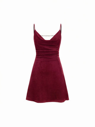 Cowl Neck Backless Chain Ruched Detail Cami Mini Dress