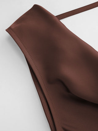Satin Cowl Neck Backless Metal Detail A-line Mini Dress