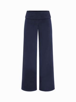 High Stretch Cotton-blend Fold Over Low Rise Straight Leg Trousers