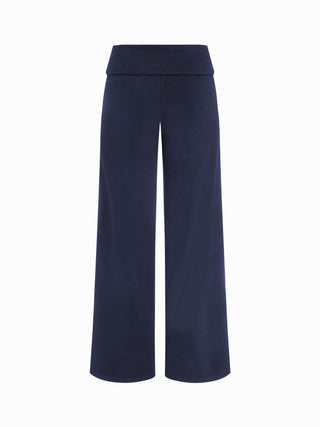 High Stretch Cotton-blend Fold Over Low Rise Straight Leg Trousers
