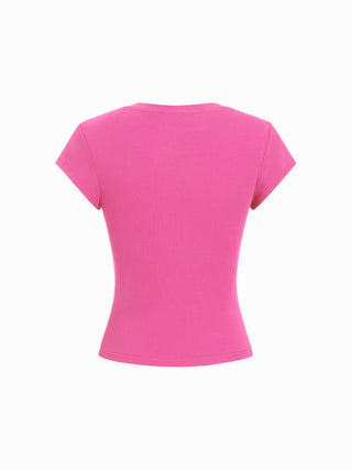 Cotton-blend Ruched Short Sleeve Tee