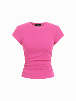 Cotton-blend Ruched Short Sleeve Tee