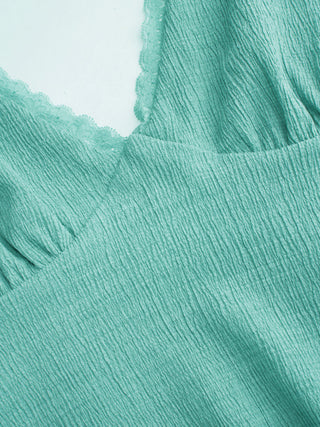 Textured Halter Neck Lace Trim A-line Mini Dress