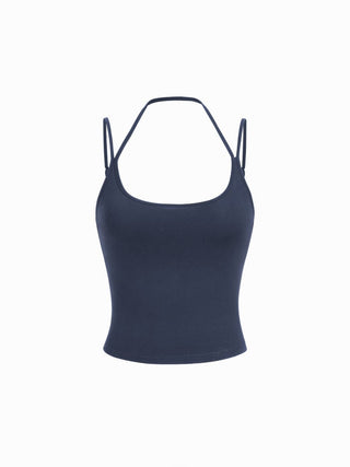 Cotton-blend Halter Neck Double Strap Cami Top