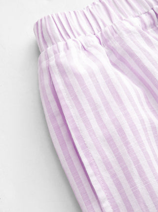 Cotton-blend Stripe Drawstring Ruffle Hem Tank Top & Low Rise Drawstring Trousers Loungewear Set
