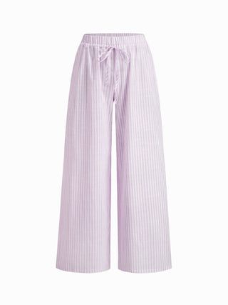 Cotton-blend Stripe Drawstring Ruffle Hem Tank Top & Low Rise Drawstring Trousers Loungewear Set