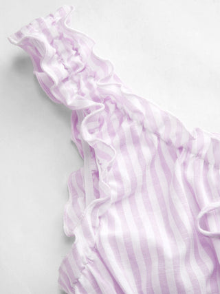 Cotton-blend Stripe Drawstring Ruffle Hem Tank Top & Low Rise Drawstring Trousers Loungewear Set