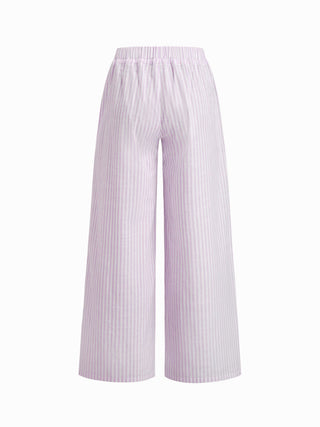 Cotton-blend Stripe Drawstring Ruffle Hem Tank Top & Low Rise Drawstring Trousers Loungewear Set
