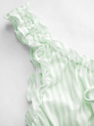 Cotton-blend Stripe Drawstring Ruffle Hem Tank Top & Low Rise Drawstring Trousers Loungewear Set