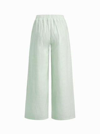 Cotton-blend Stripe Drawstring Ruffle Hem Tank Top & Low Rise Drawstring Trousers Loungewear Set