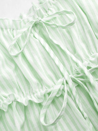 Cotton-blend Stripe Drawstring Ruffle Hem Tank Top & Low Rise Drawstring Trousers Loungewear Set