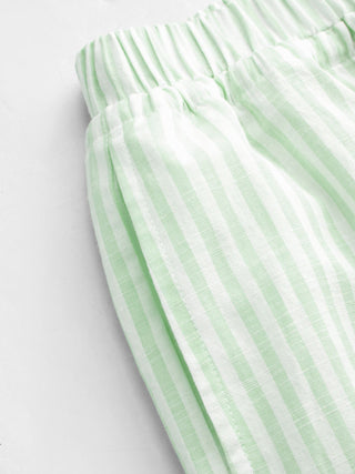 Cotton-blend Stripe Drawstring Ruffle Hem Tank Top & Low Rise Drawstring Trousers Loungewear Set