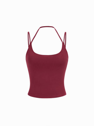 Cotton-blend Halter Neck Double Strap Cami Top