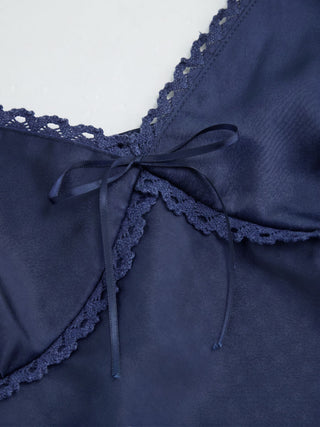 Sweetheart Neckline Polka Dot Lace Trim Knotted Cami Top