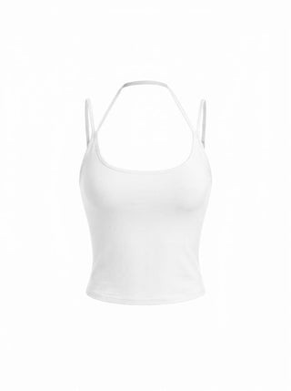 Cotton-blend Halter Neck Double Strap Cami Top