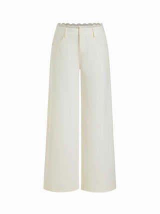 Lace Trimmed Low Rise Wide Leg Trousers