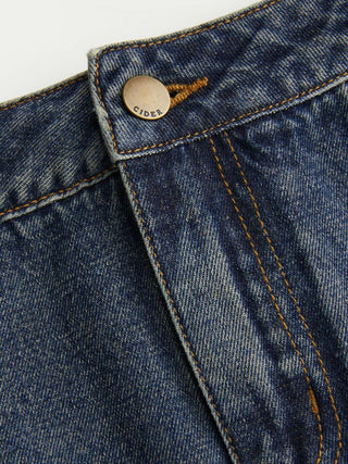 Washed Denim Split Low Rise A-line Mini Skort