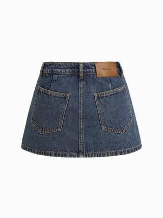 Washed Denim Split Low Rise A-line Mini Skort