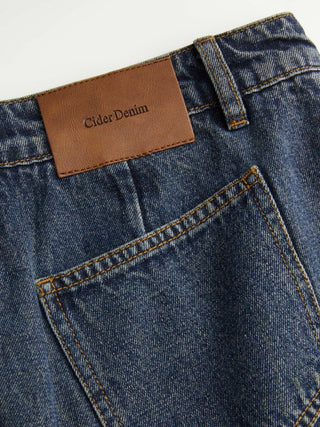 Washed Denim Split Low Rise A-line Mini Skort