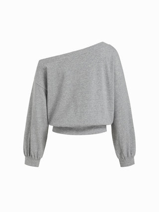 Cotton-blend Asymmetrical Neck Metal Detail Super Oversized Sweatshirt