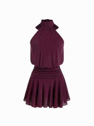 Stand Collar Sleeveless A-Line Mini Dress with Scarf