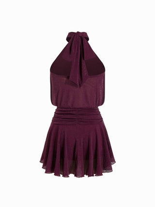 Stand Collar Sleeveless A-Line Mini Dress with Scarf