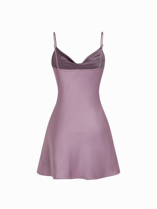 Sheer Boat Neck Cape Top & Satin High Rise Mini Dress Set