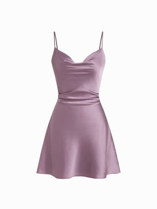 Sheer Boat Neck Cape Top & Satin High Rise Mini Dress Set