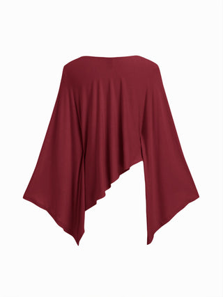 Boat Neck Batwing Long Sleeve Asymmetrical Blouse