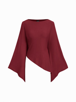 Boat Neck Batwing Long Sleeve Asymmetrical Blouse