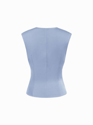 Satin V-Neck Ruched Bowknot Tank Blouse