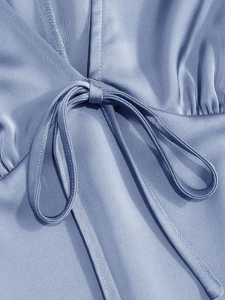 Satin V-Neck Ruched Bowknot Tank Blouse