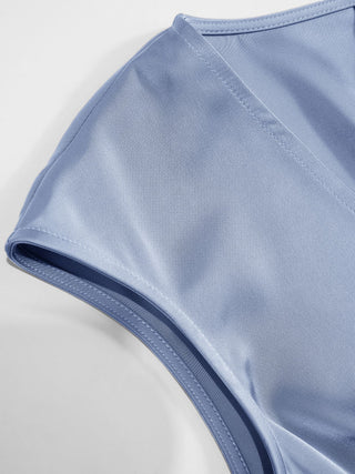 Satin V-Neck Ruched Bowknot Tank Blouse