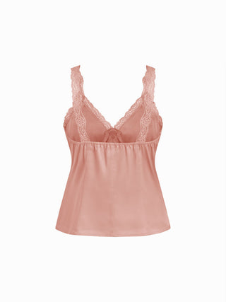 Satin V-neck Lace Trim Tank Blouse