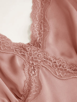 Satin V-neck Lace Trim Tank Blouse