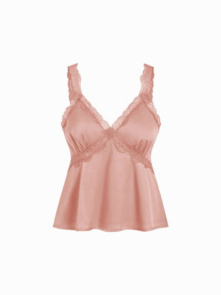 Satin V-neck Lace Trim Tank Blouse