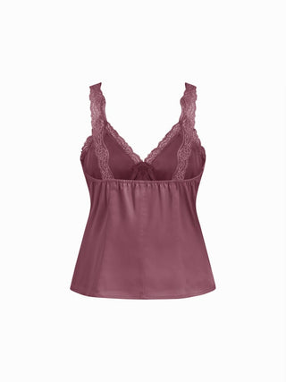 Satin V-neck Lace Trim Tank Blouse