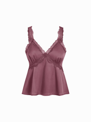 Satin V-neck Lace Trim Tank Blouse