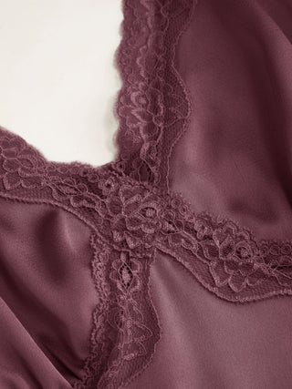 Satin V-neck Lace Trim Tank Blouse