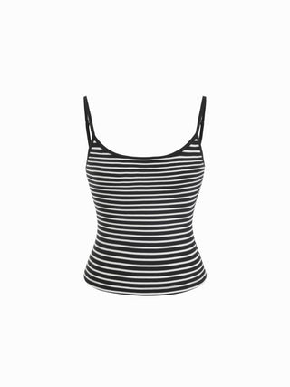 Textured Cotton Stripe Scoop Neck Cami Top & Low Rise Capris Set