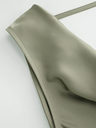 Satin Cowl Neck Backless Metal Detail A-line Mini Dress