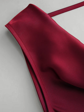 Satin Cowl Neck Backless Metal Detail A-line Mini Dress