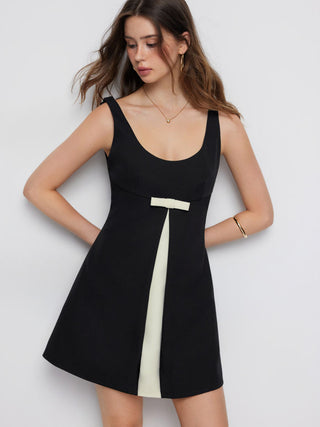 Scoop Neck Colorblock Bowknot A-line Mini Dress
