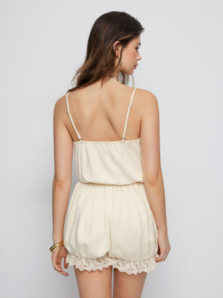 Lace Trim Bubble Hem Bloomer Romper
