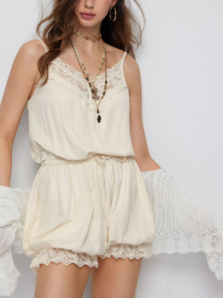 Lace Trim Bubble Hem Bloomer Romper