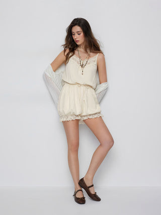 Lace Trim Bubble Hem Bloomer Romper