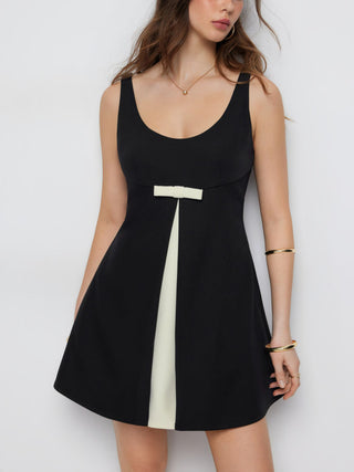 Scoop Neck Colorblock Bowknot A-line Mini Dress
